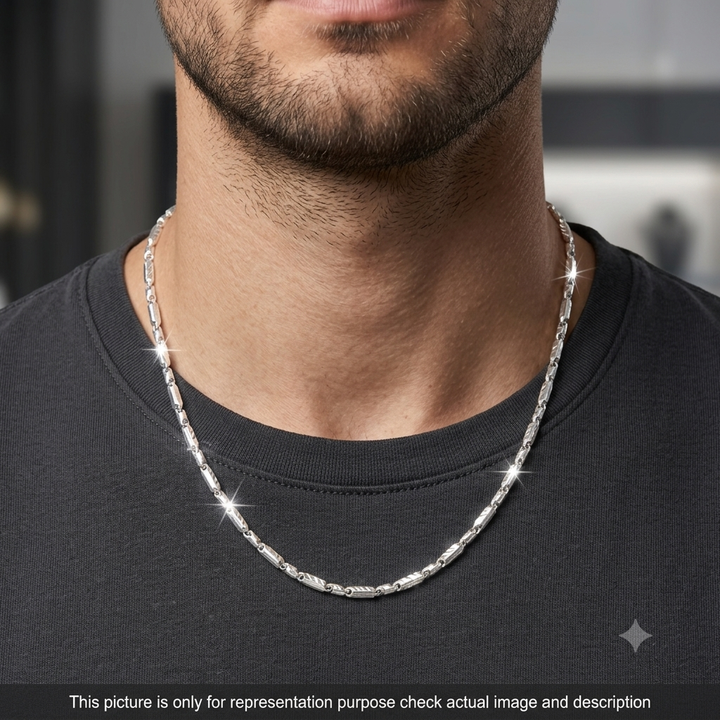 Silver Mens  Chain Premium Petal Link Lock 925