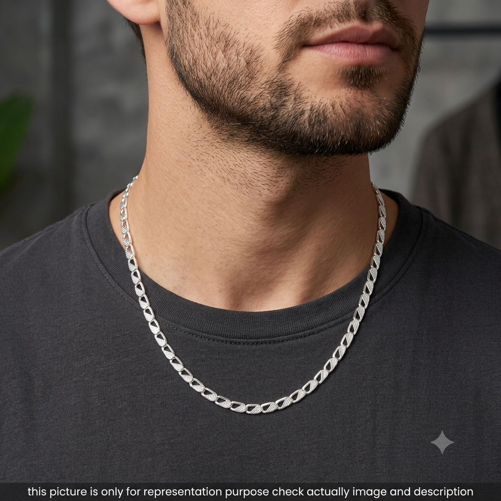Silver Mens Chain Crown Petal Link Lock 925