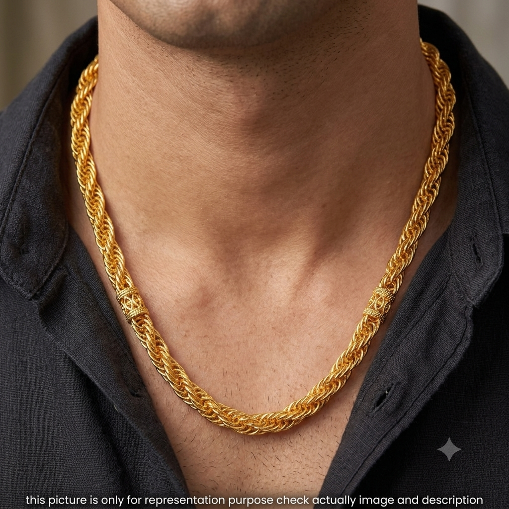 Silver Mens Chain Indo Italian Maharaja Braided Edition Gold Finish 925