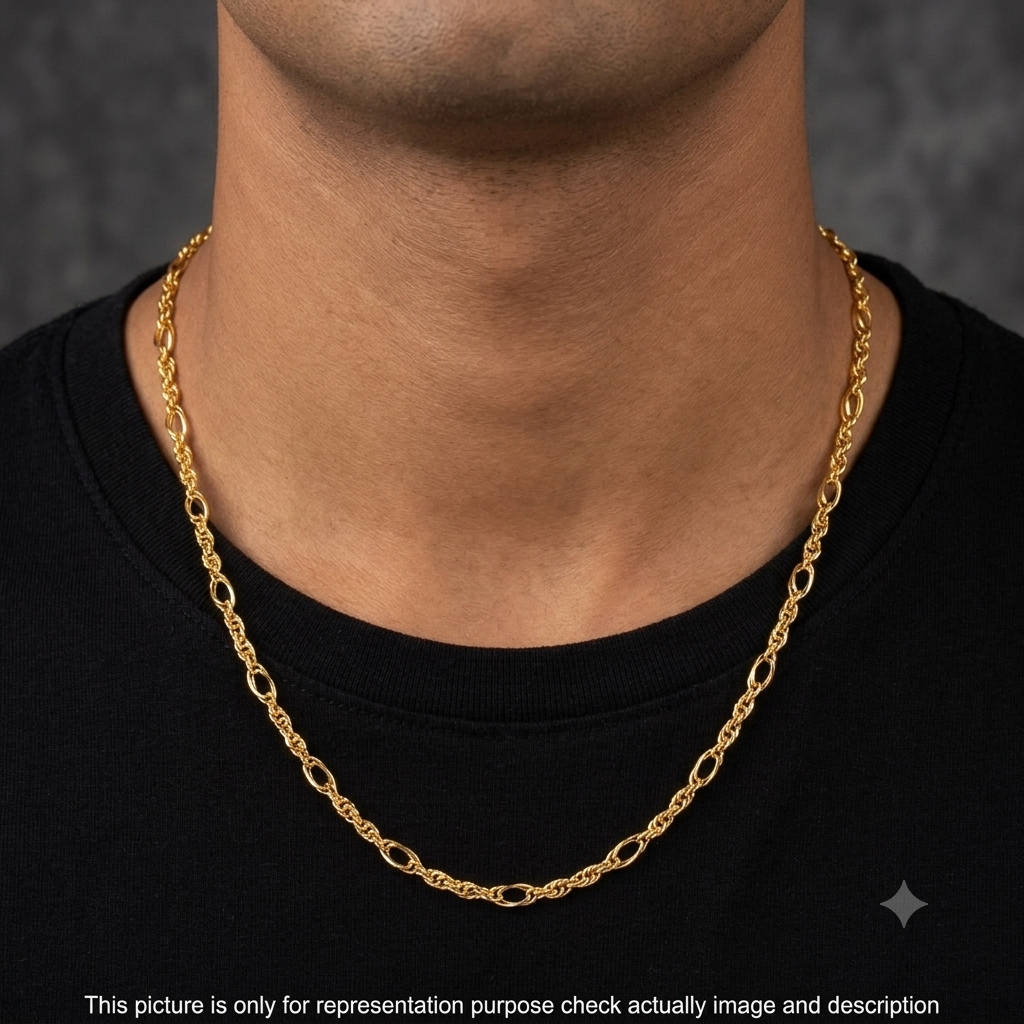 Silver Mens Chain Indo Italian Luxury Royal  & Oval Gold Finish 925