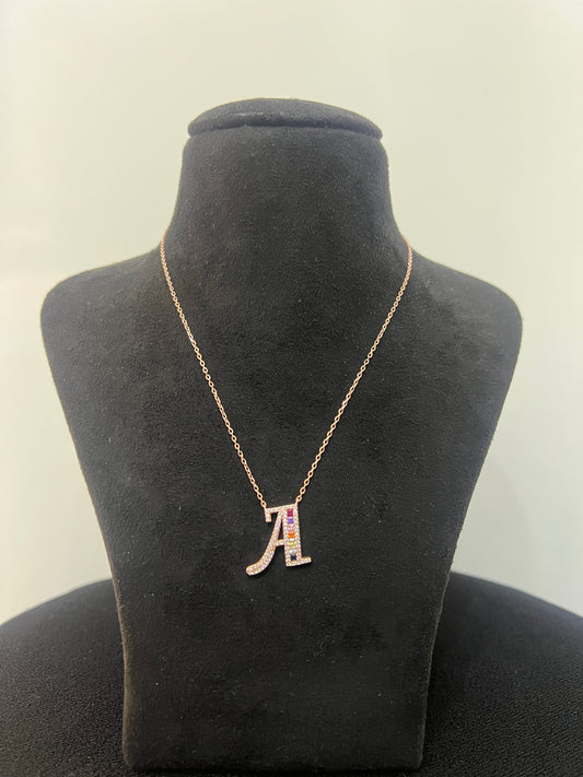 LADIES_A INITIAL _ROSEGOLD PENDANT CHAIN