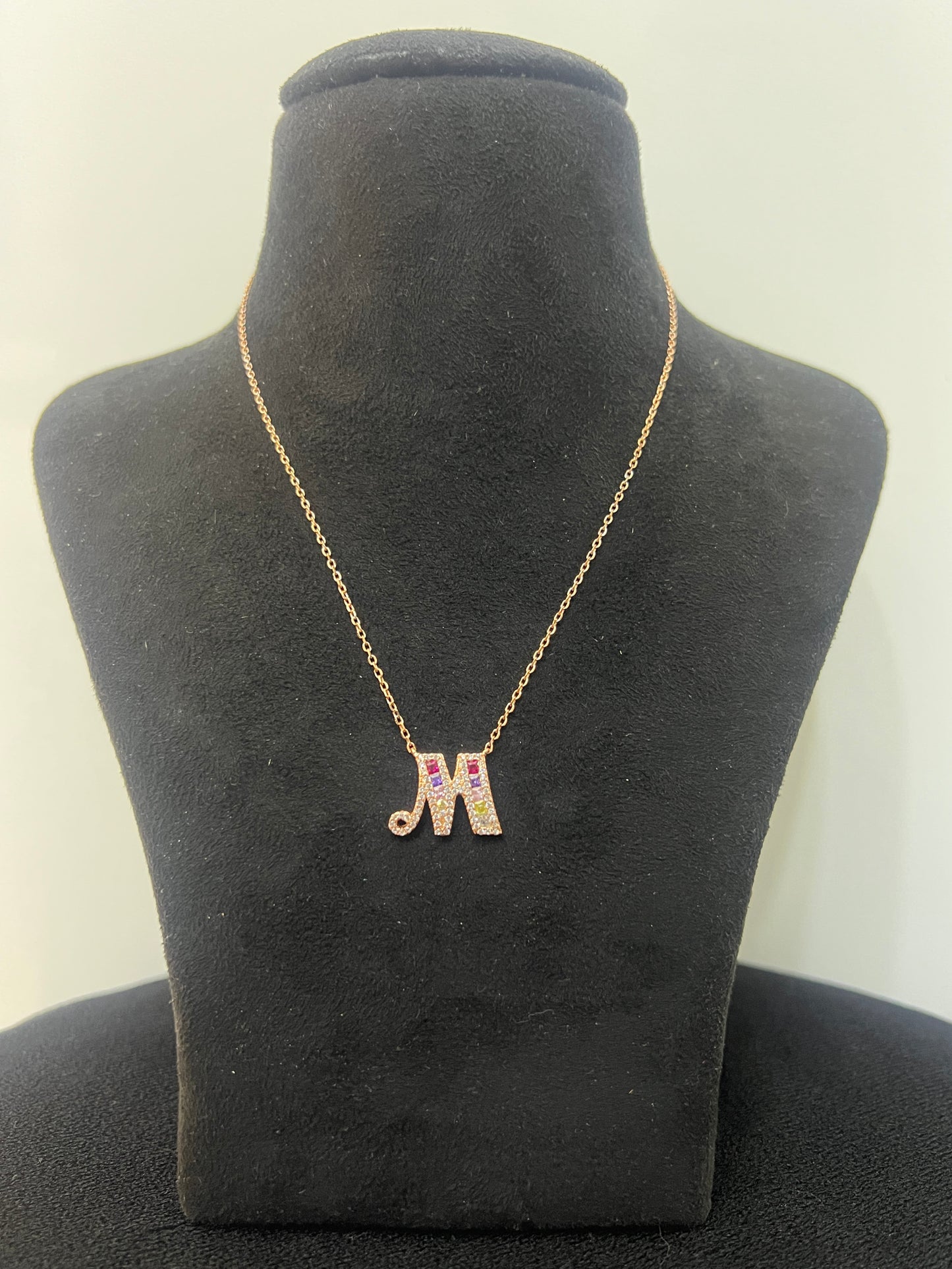 Ladies _M Intial_Rose Gold_ Pendant Chain