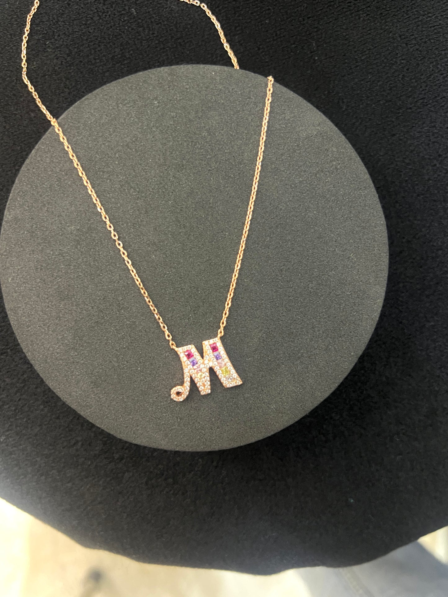 Ladies _M Intial_Rose Gold_ Pendant Chain