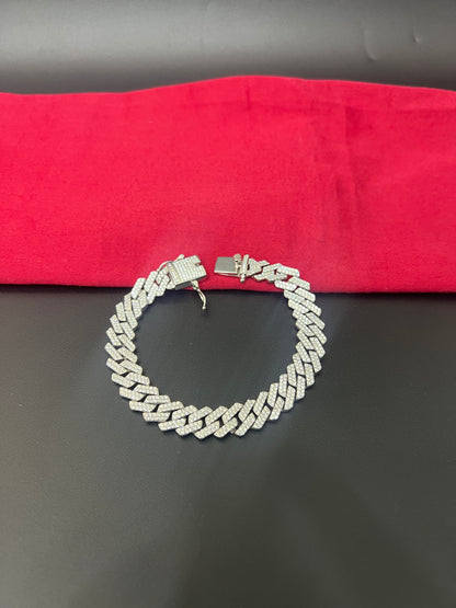 Gents Silver Bracelet_ Cuban American Diamond