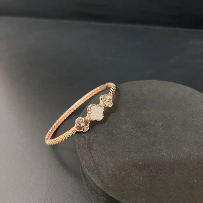 Sliver Ladies Kada Three Motif Pearl Rosegold