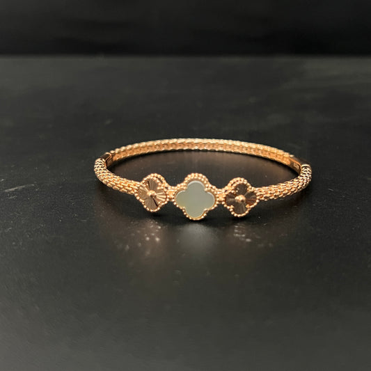 Sliver Ladies Kada Three Motif Pearl Rosegold