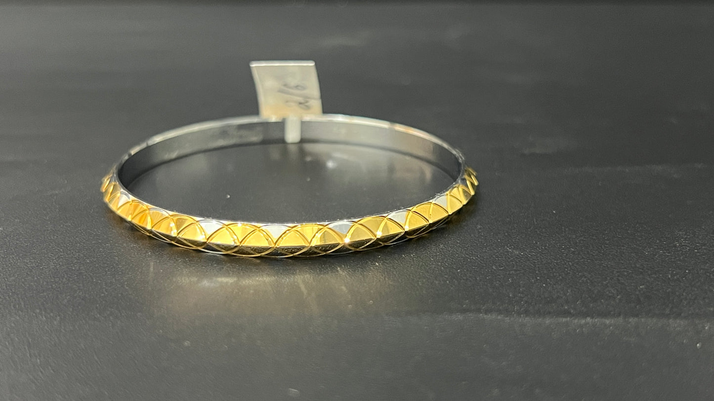 Men's Kada_Silver With Gold Polish Punjabi Design