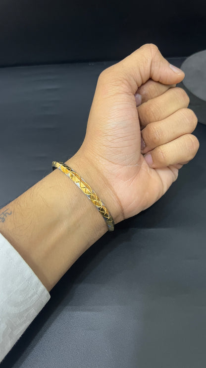 Men's Kada_Silver With Gold Polish Punjabi Design