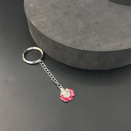 Silver Ganesha Key Chain Red