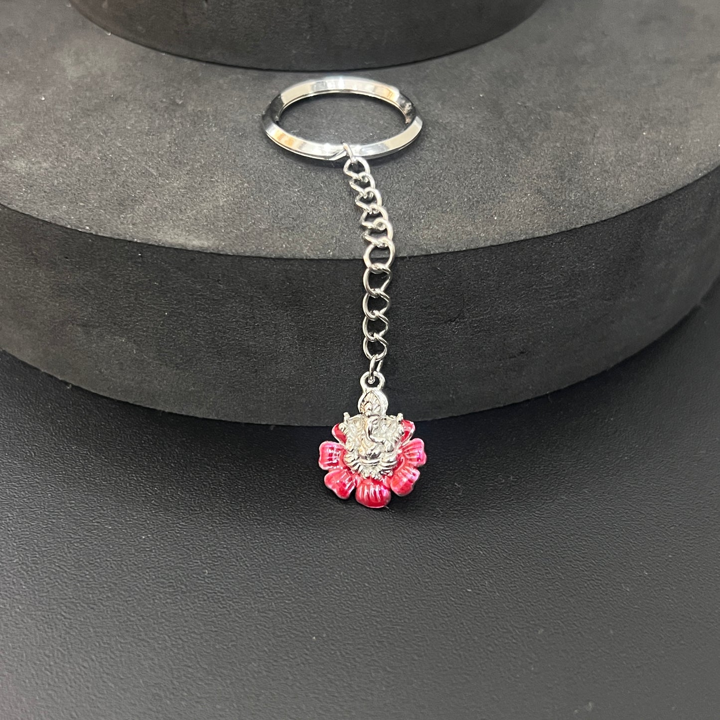 Silver Ganesha Key Chain Red