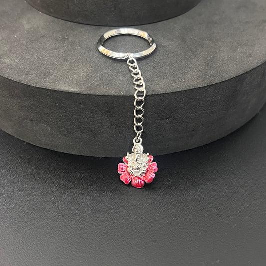 Silver Ganesha Key Chain Red