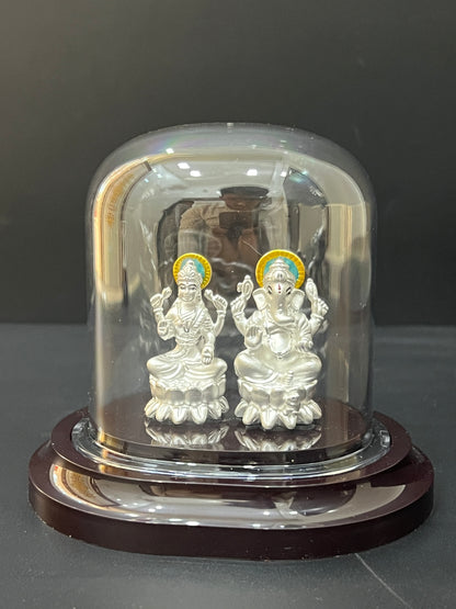 Puer Silver Ganesh & Lakshmi Idol