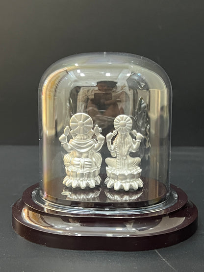 Puer Silver Ganesh & Lakshmi Idol