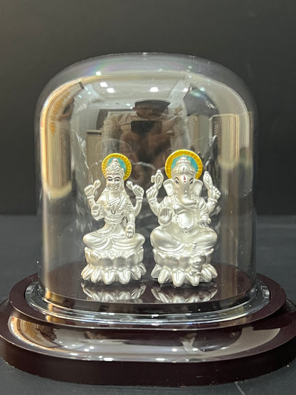 Puer Silver Ganesh & Lakshmi Idol