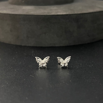 Sliver Ladies Butterfly Stud Zicron Stone