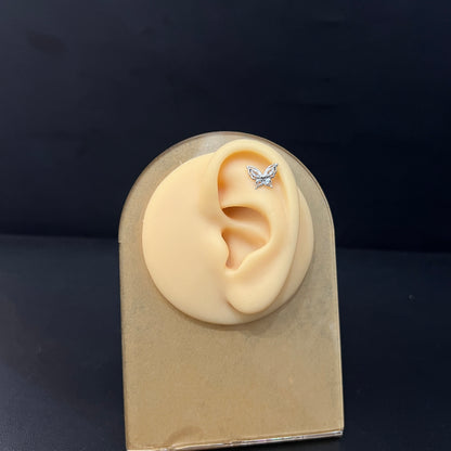 Sliver Ladies Butterfly Stud Zicron Stone