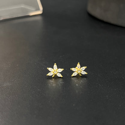 Silver Ladies Petal Stud Gold Finished