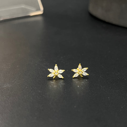 Silver Ladies Petal Stud Gold Finished