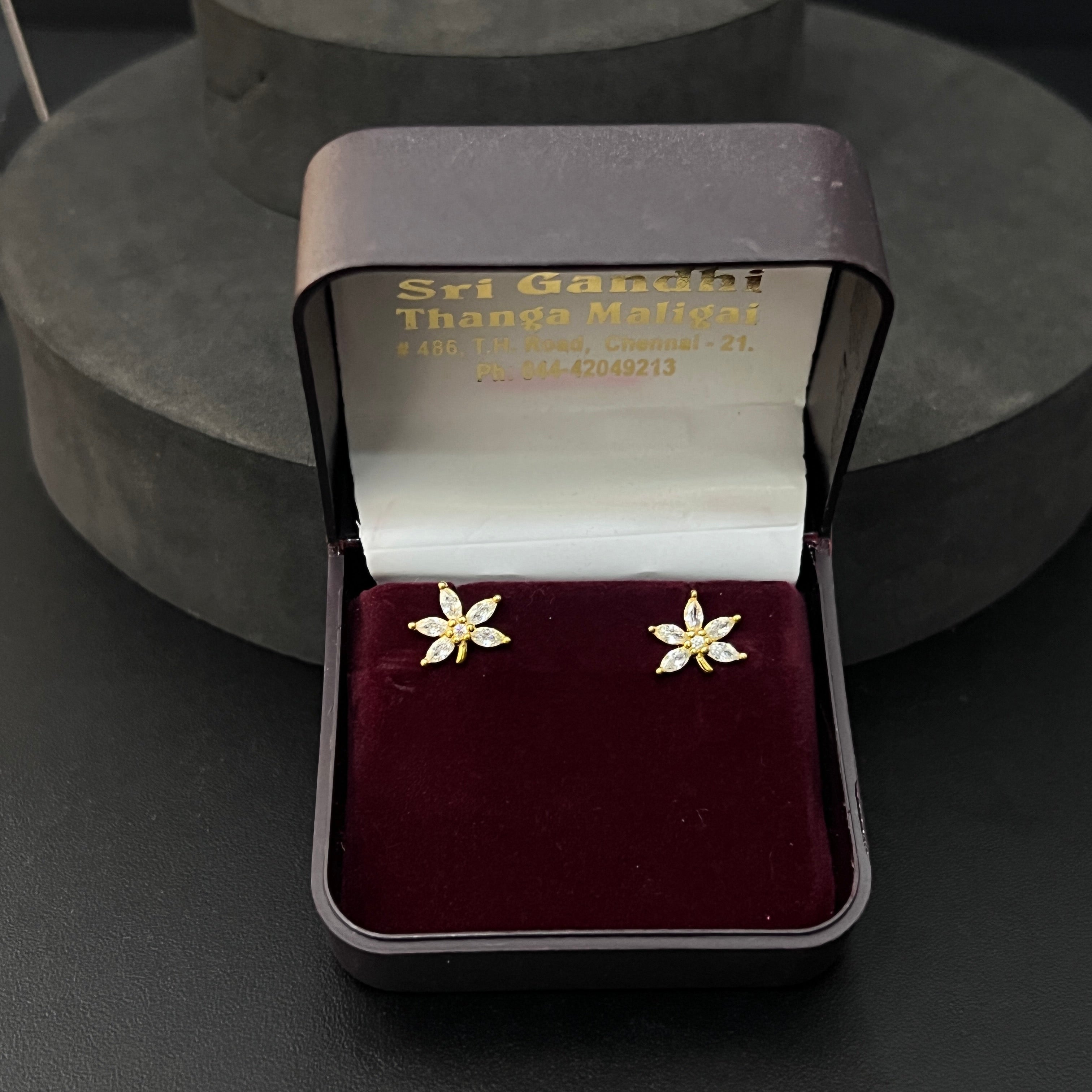 Silver Ladies Petal Stud Gold Finished