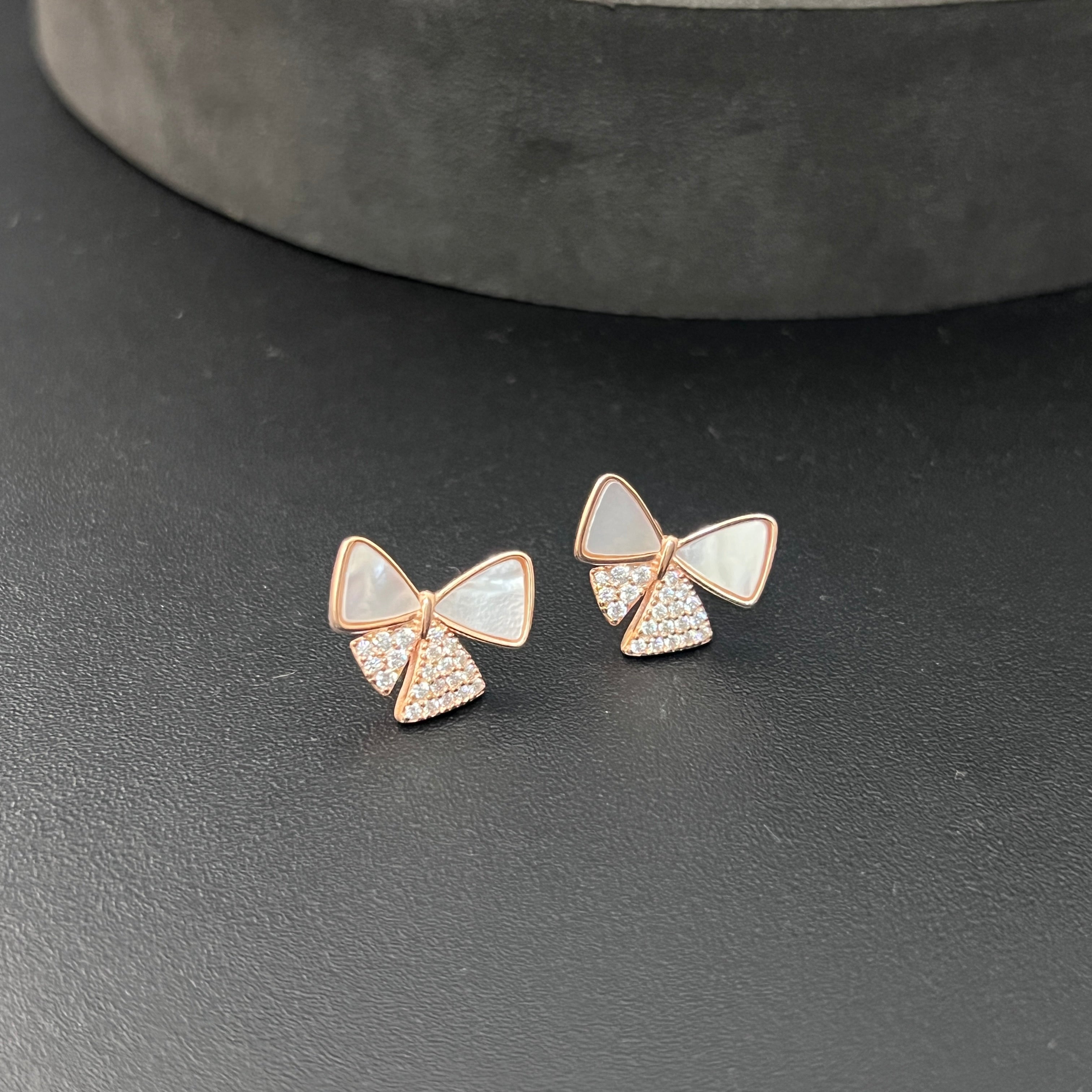 Sliver Ladies Stud Rosegold Bow