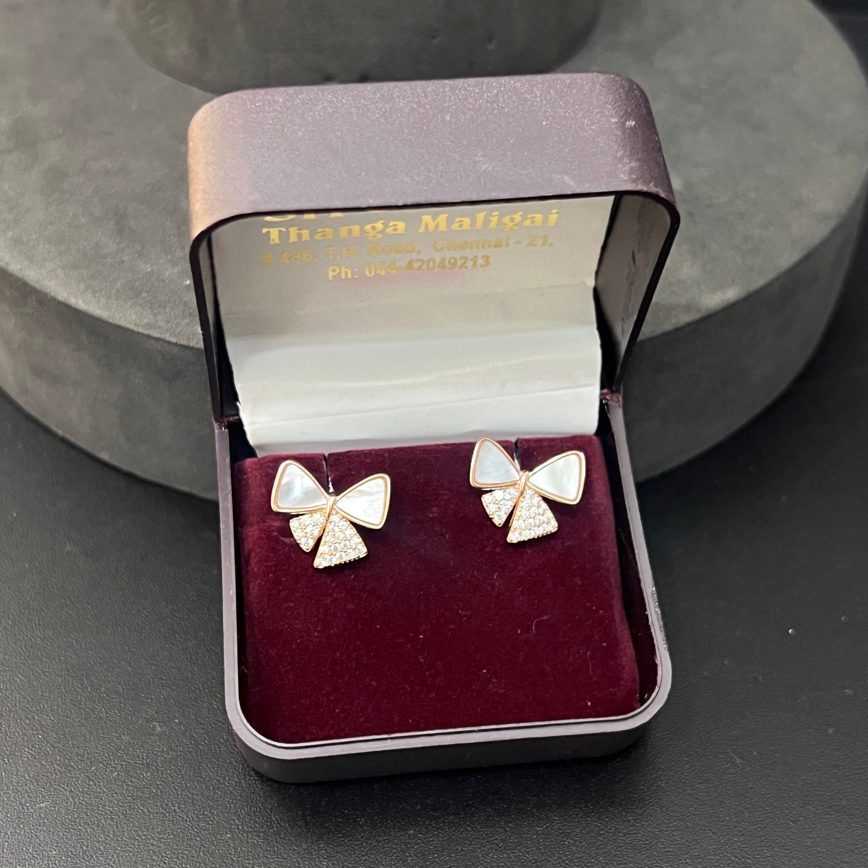 Sliver Ladies Stud Rosegold Bow