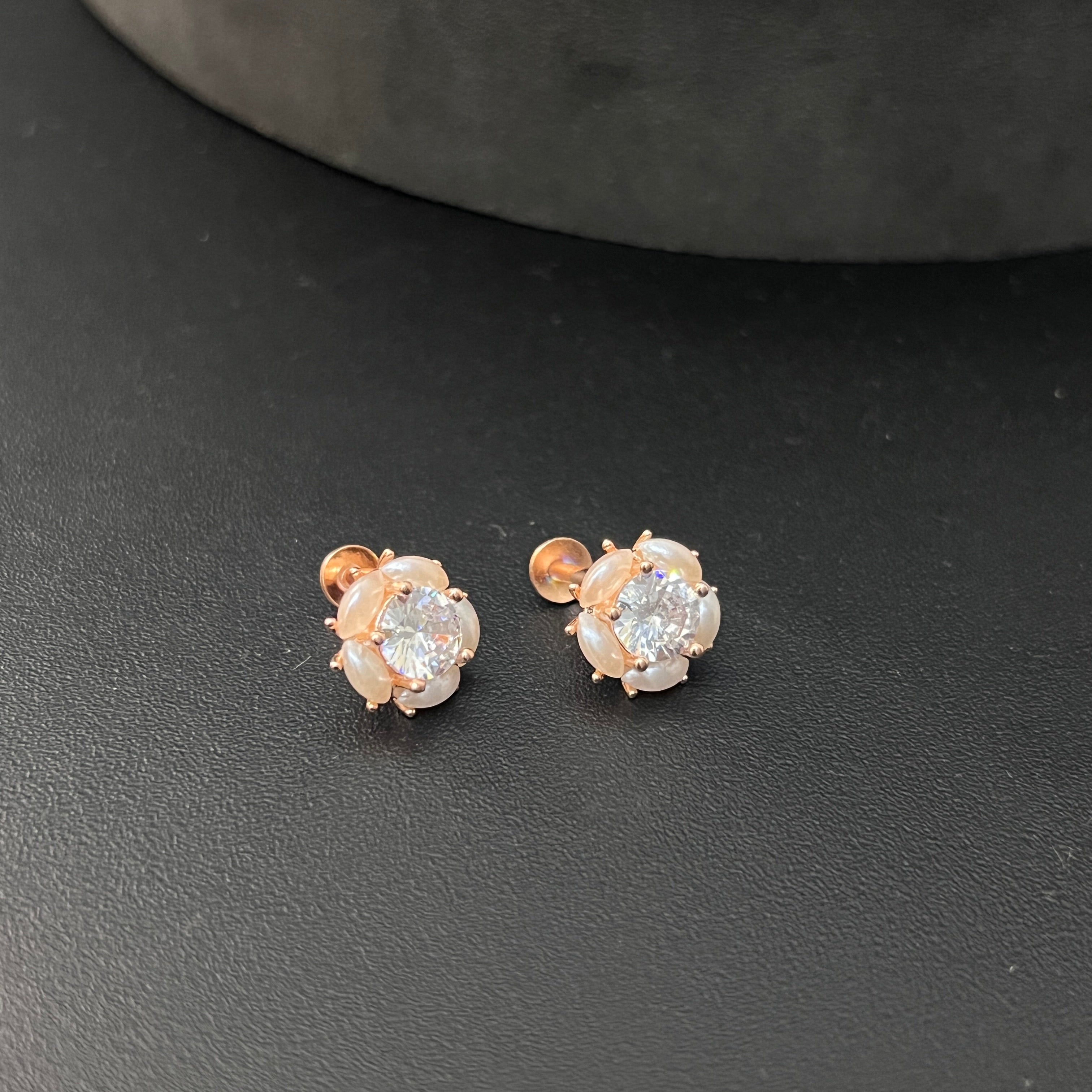 Sliver Ladies Stud Floral Bloom Rosegold