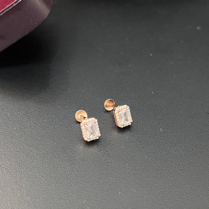 Sliver Ladies Stud Rectangular American Diamond