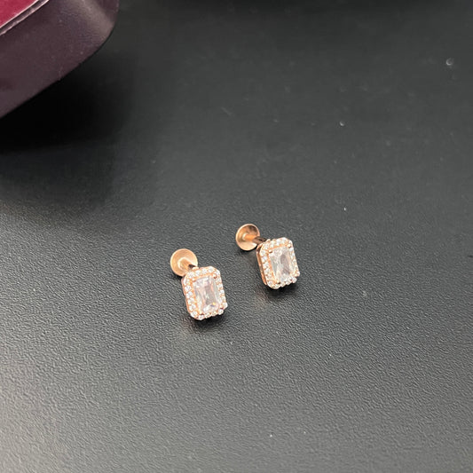 Sliver Ladies Stud Rectangular American Diamond