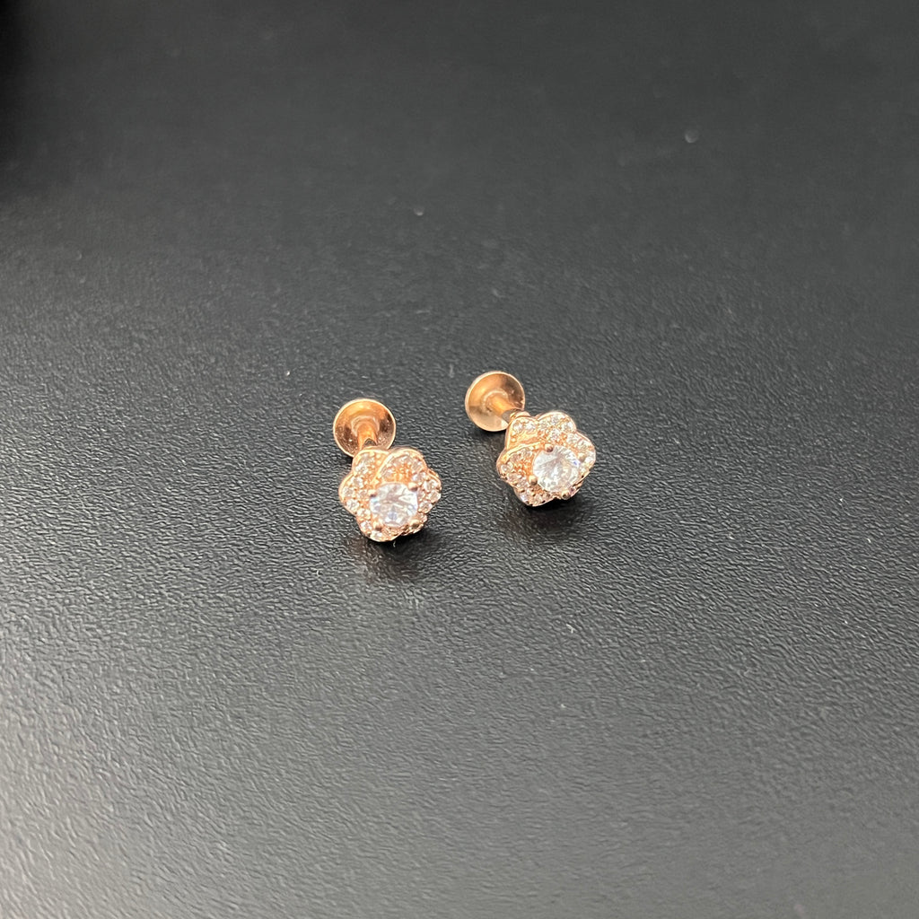 Sliver Ladies Stud Flower Solitaire Rosegold