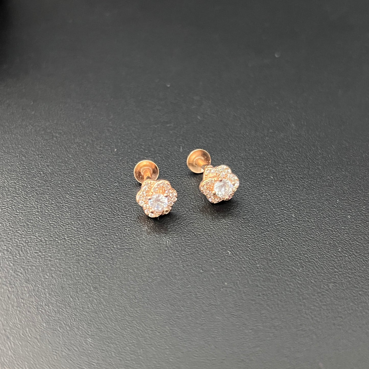 Sliver Ladies Stud Flower Solitaire Rosegold