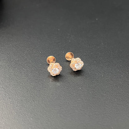 Sliver Ladies Stud Flower Solitaire Rosegold