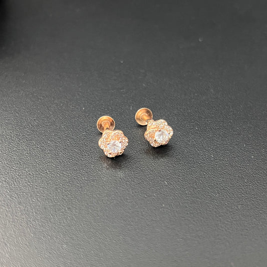 Sliver Ladies Stud Flower Solitaire Rosegold