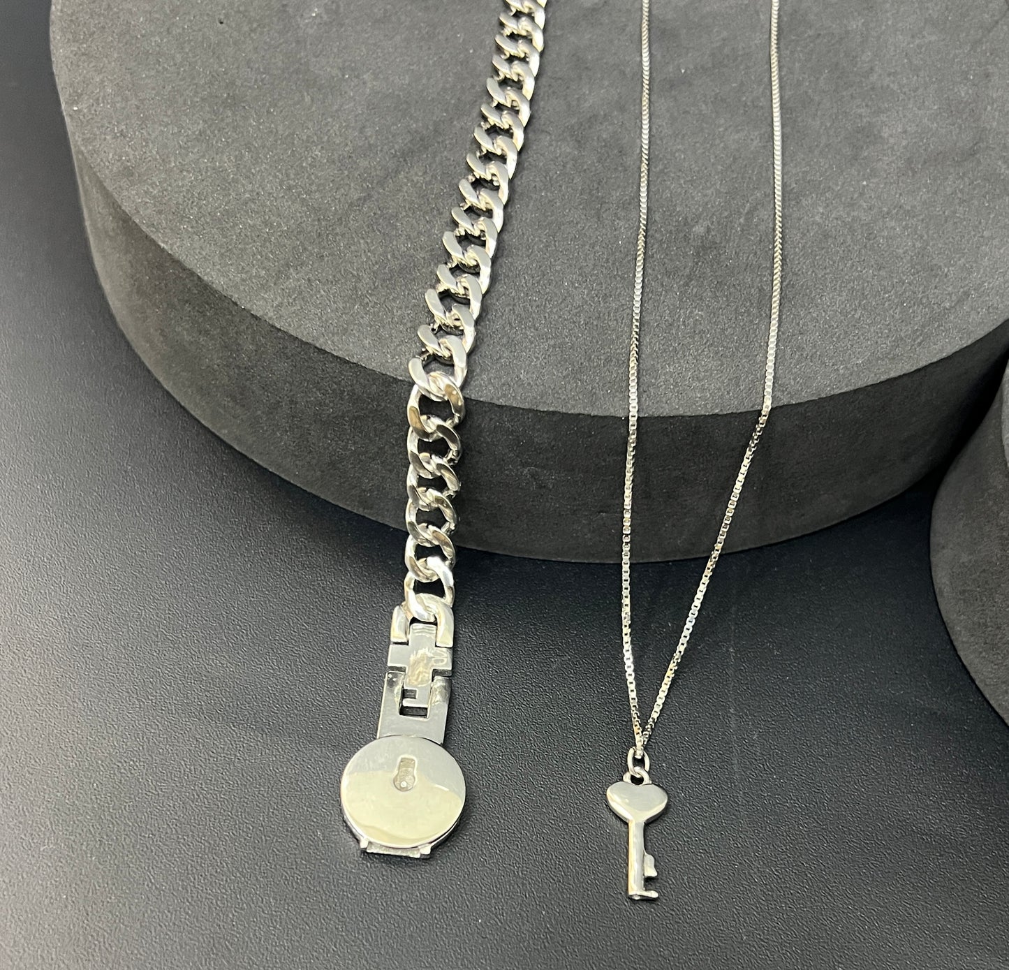 Silver Lock Bracelet & Key Type Chain