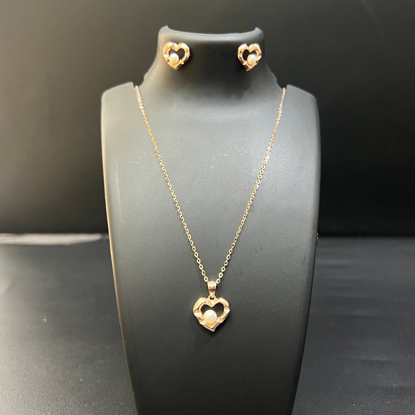 Ladies Pendant Set_Pearl & Rosegold Heart