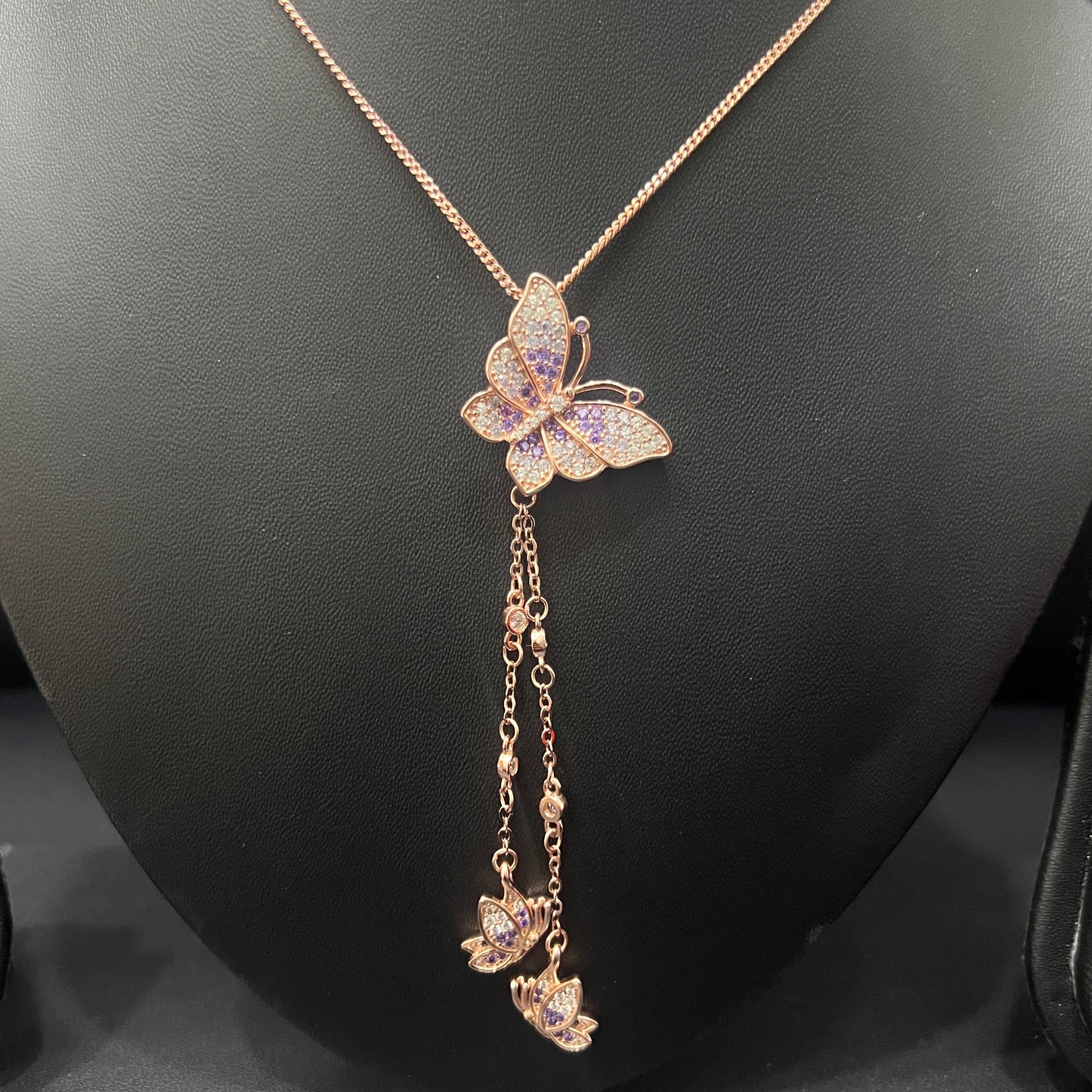 Ladies Pendant Set_Purple Shade Butterfly (Rosegold)