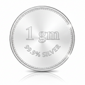 Generate a pure silver coin which has 1 gm written on it and also 99.9% silver on it. product shoot 