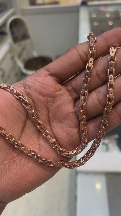 Silver Mens Chain Rosegold Oval Kathli Cut