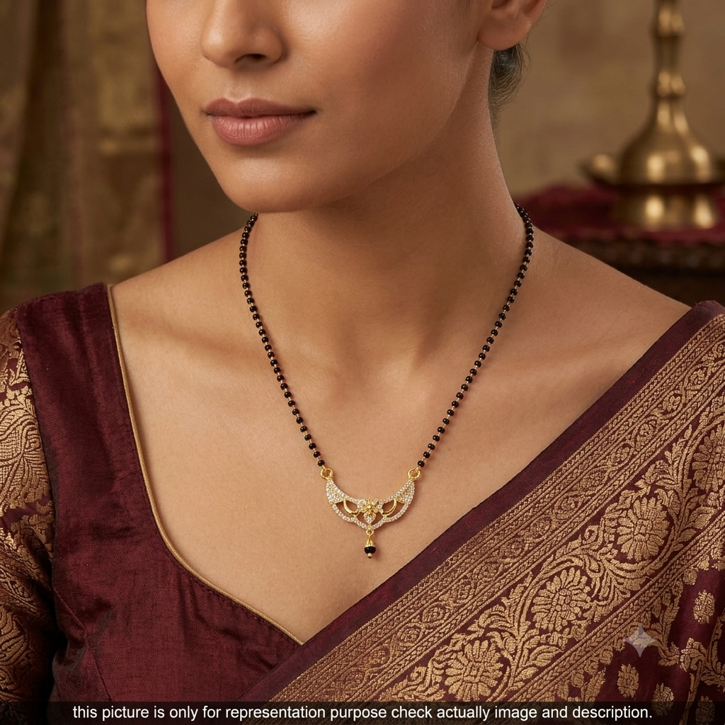 Silver Ladies Mangalsutra Black Beads Chain Gold Finished 3