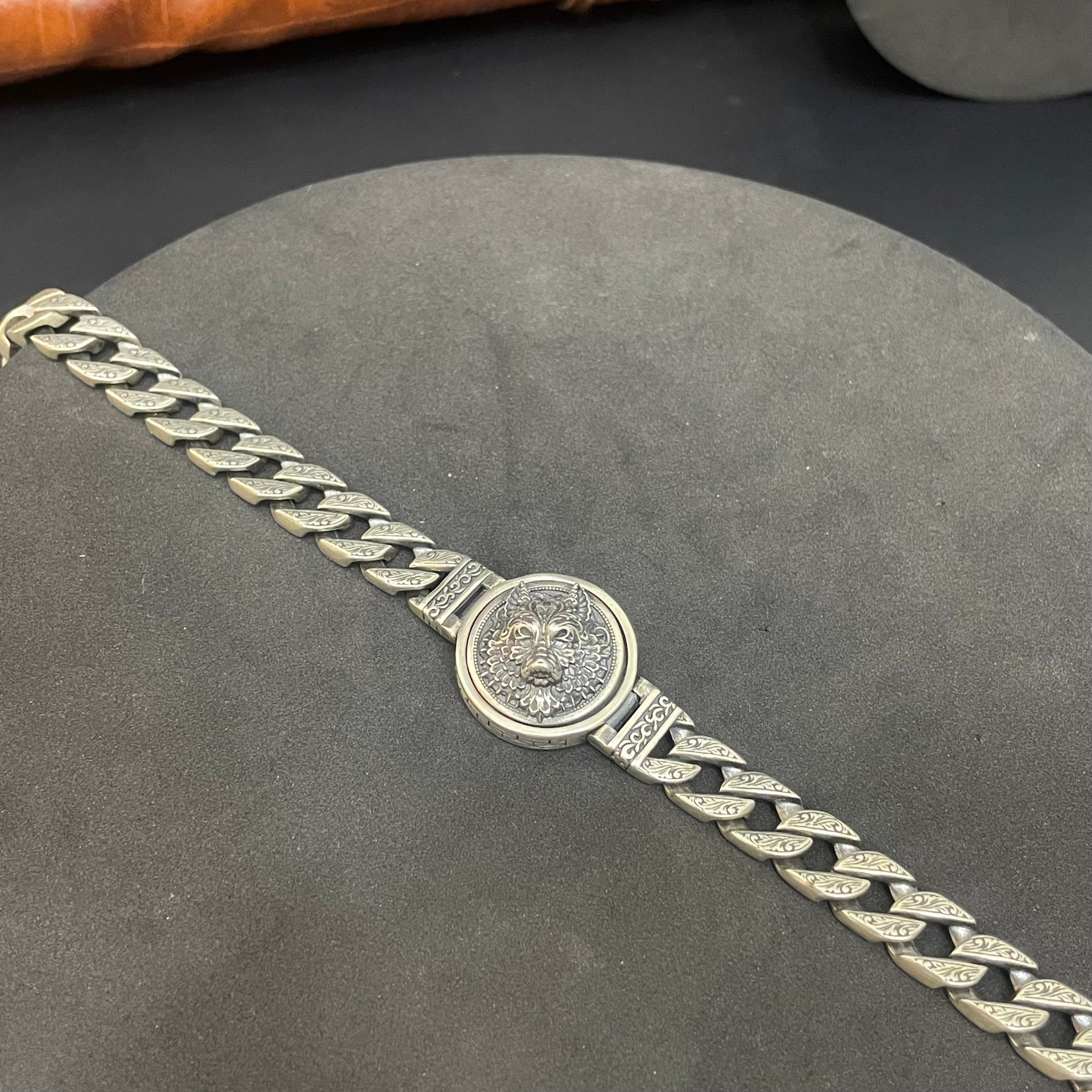 Mens  Silver Bracelet  Lion