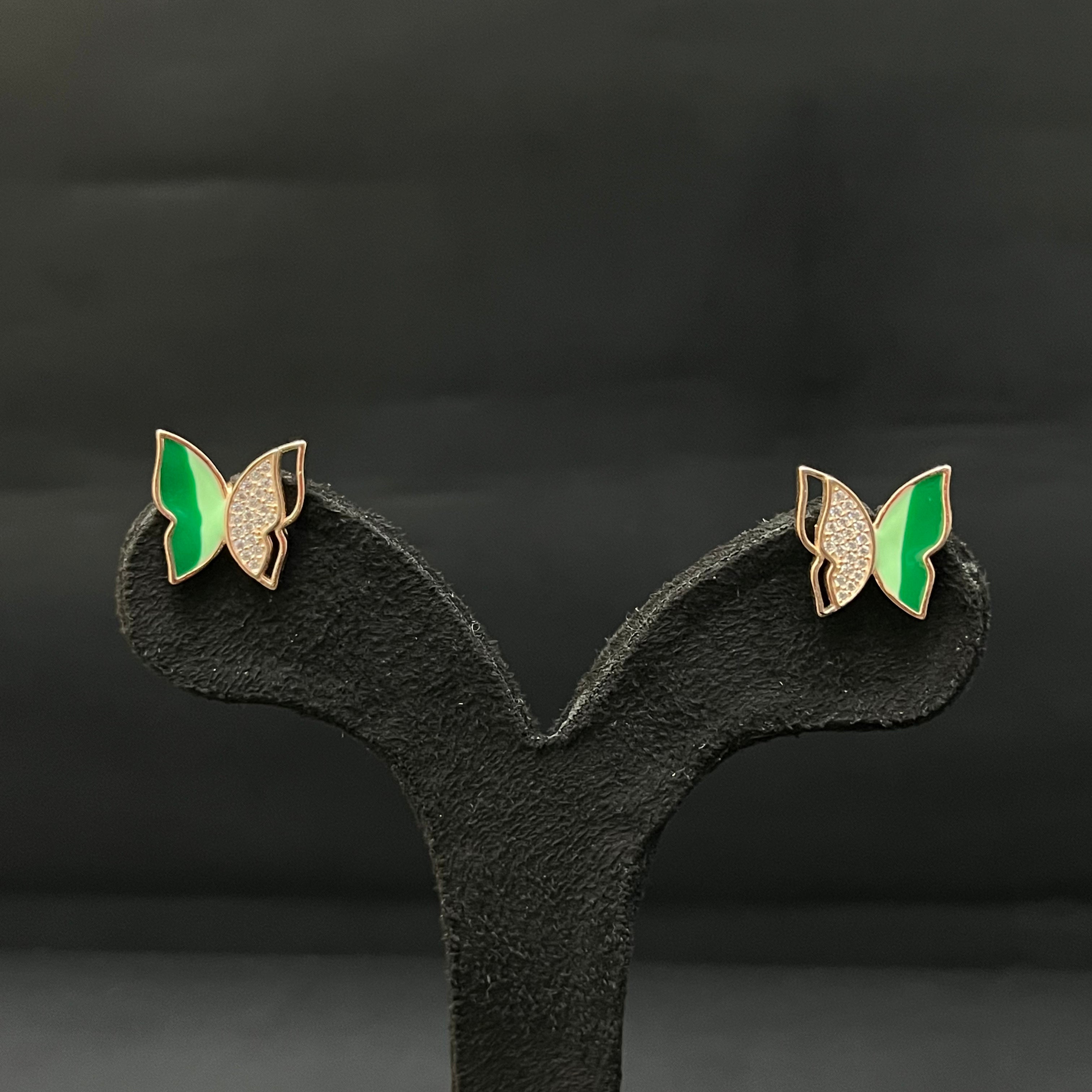 Silver Ladies Chain Set Butterfly Green & Black RG