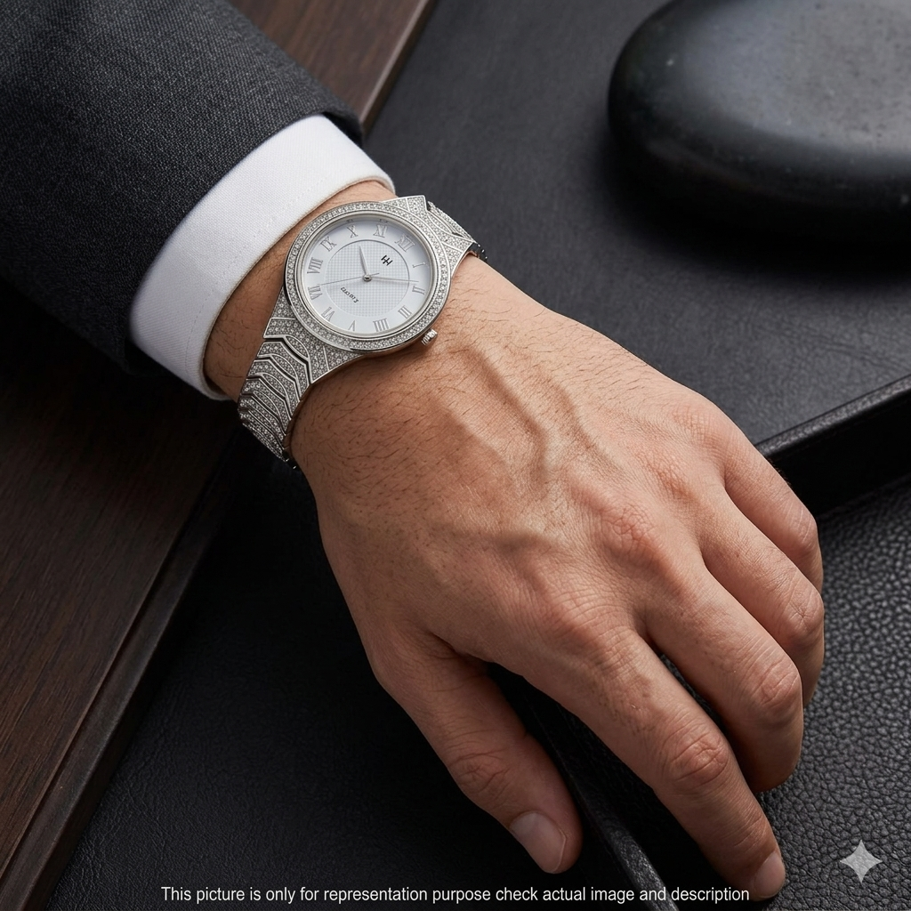 Silver Mens Watch American Diamond Limited Edition Series QUARTZ