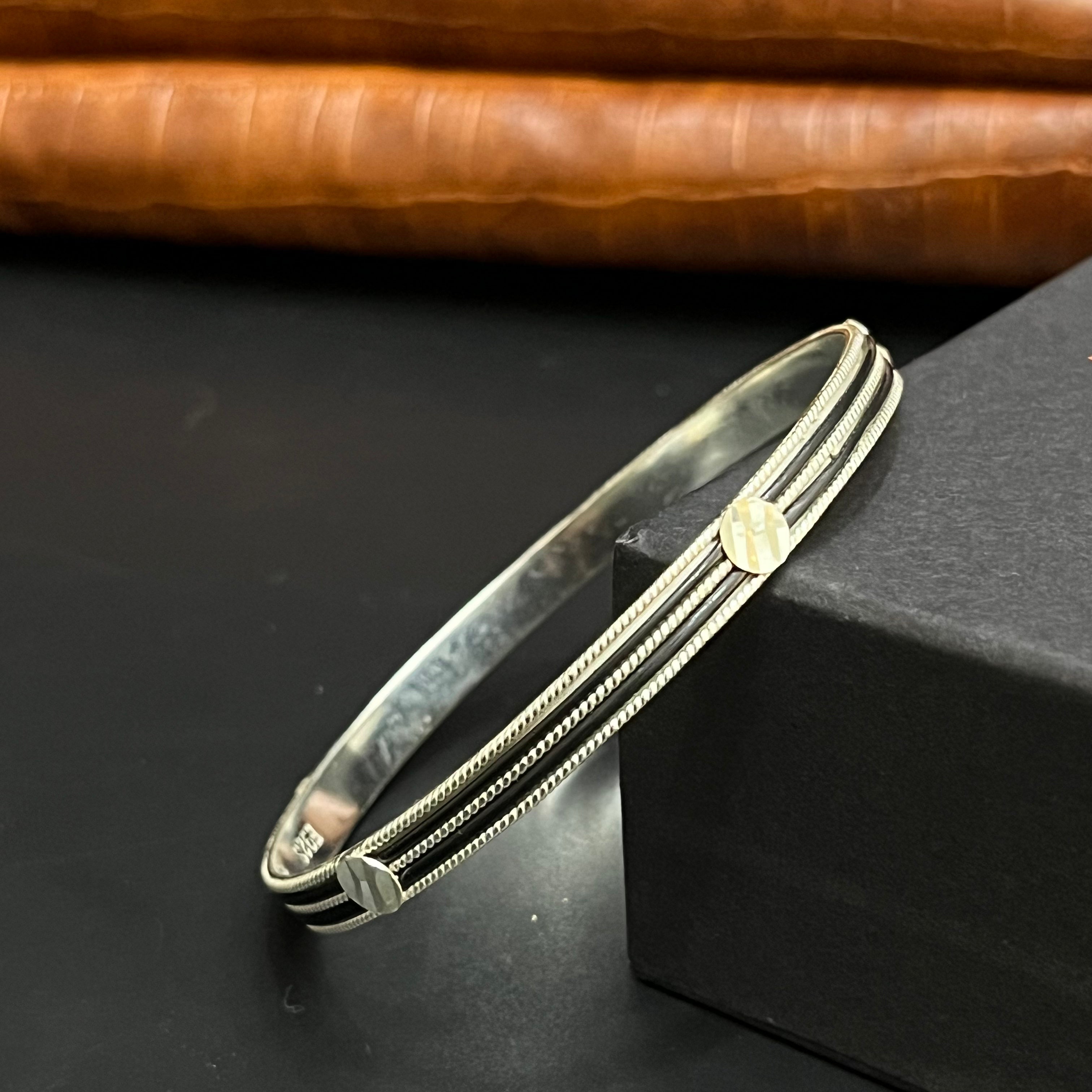 Silver Ladies Bangle Elephant Hair Two Line 925