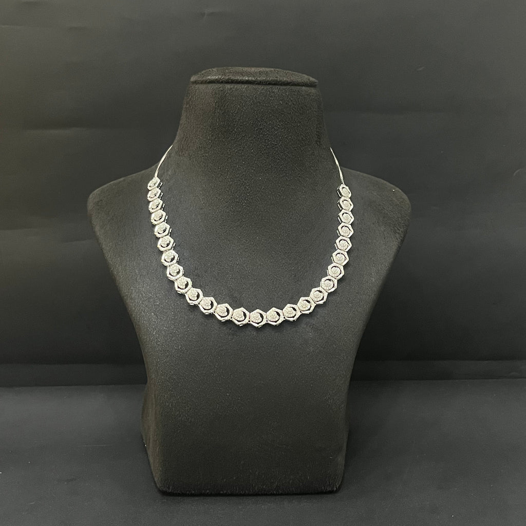 Silver U Shape Cz Zicron American Diamond Necklace