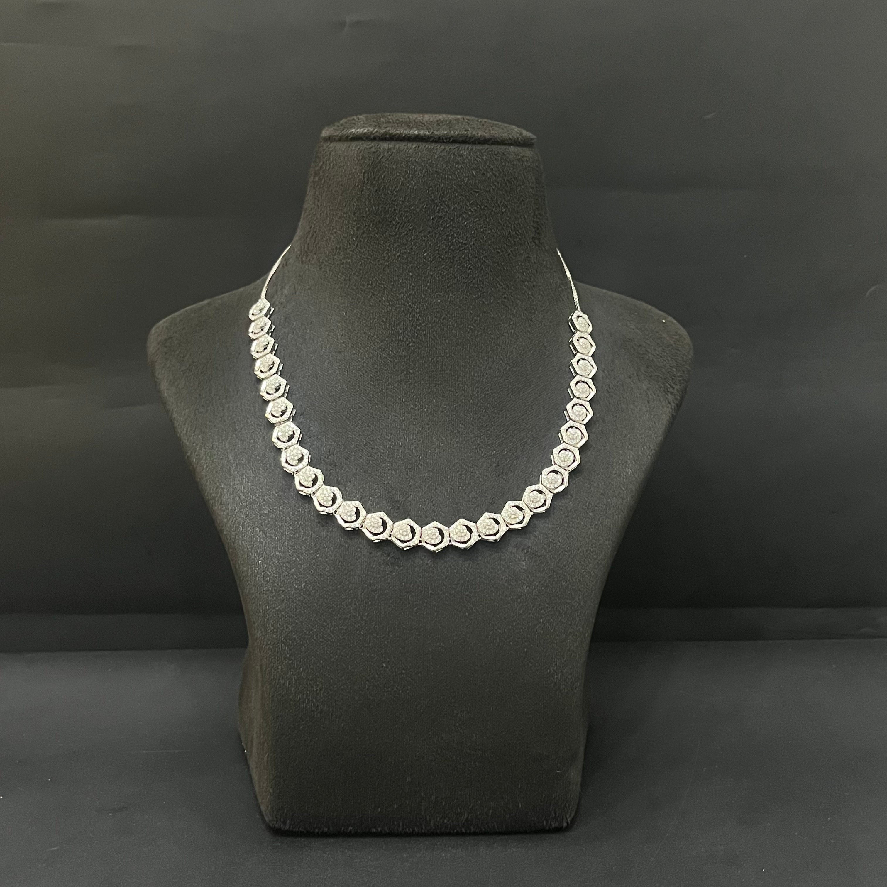 Silver U Shape Cz Zicron American Diamond Necklace