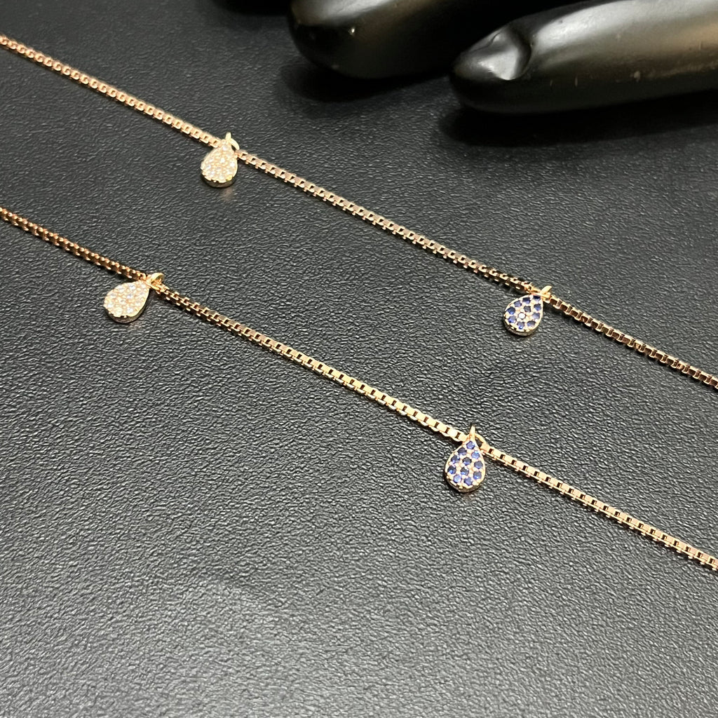 Silver Ladies Anklet Luna Drop Rose Gold M01 925
