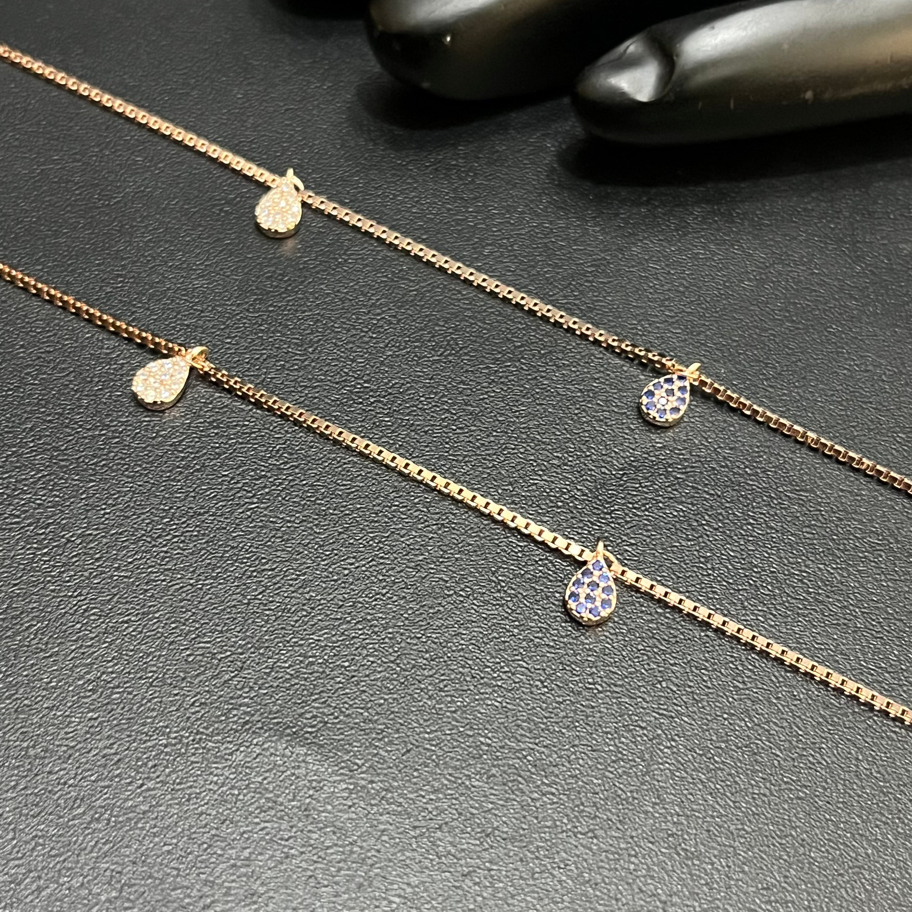 Silver Ladies Anklet Luna Drop Rose Gold M01 925