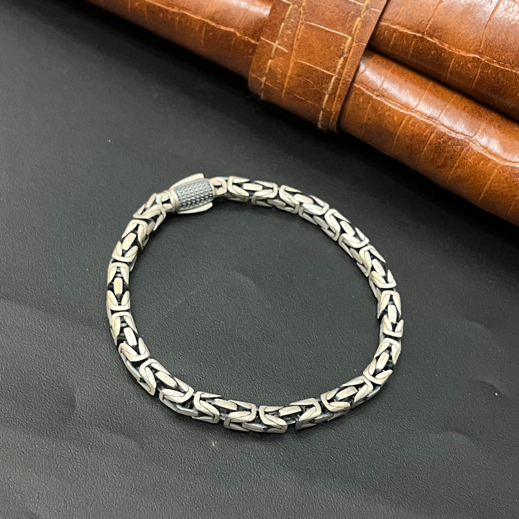Silver Mens Bracelet Snake Oxidised 925