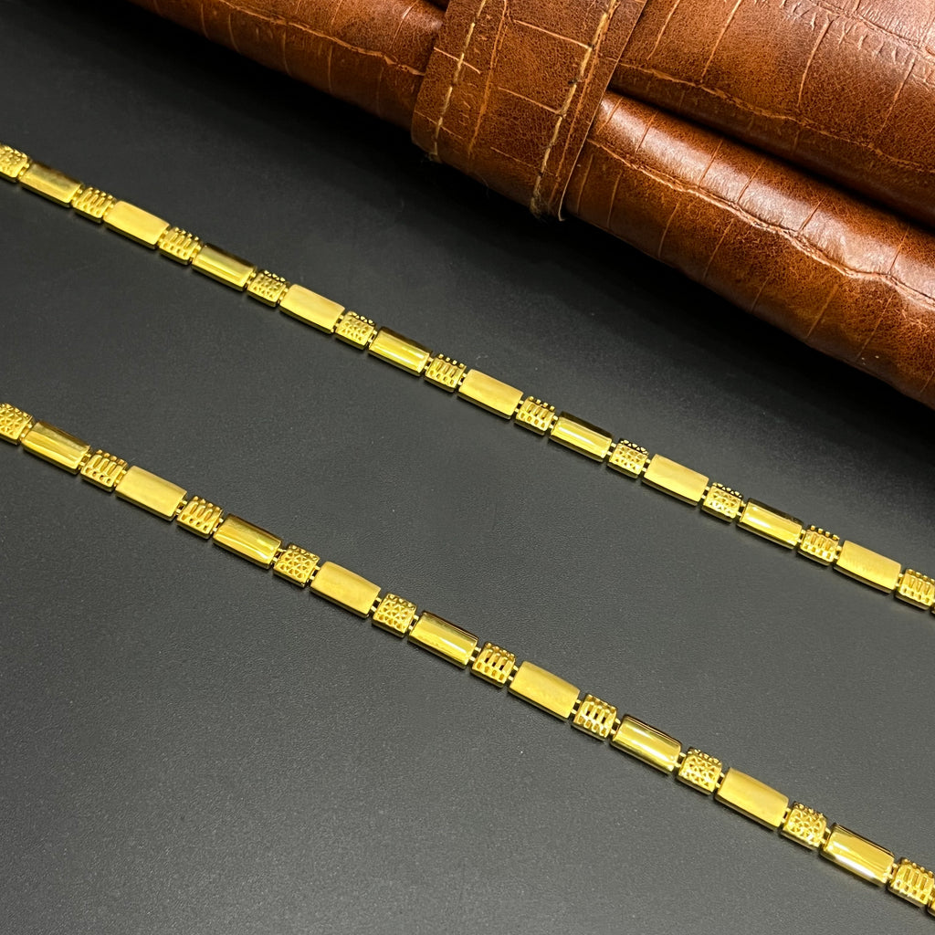Silver Mens Chain Premium Textured Rectangle Bar Gold Finish 925
