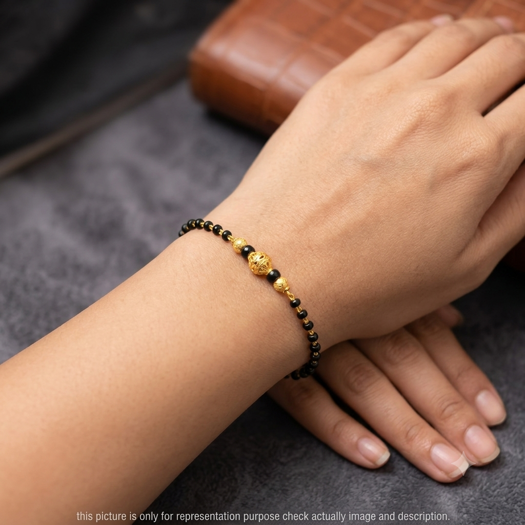Silver Ladies Bracelet Black beads Gold Finished B2