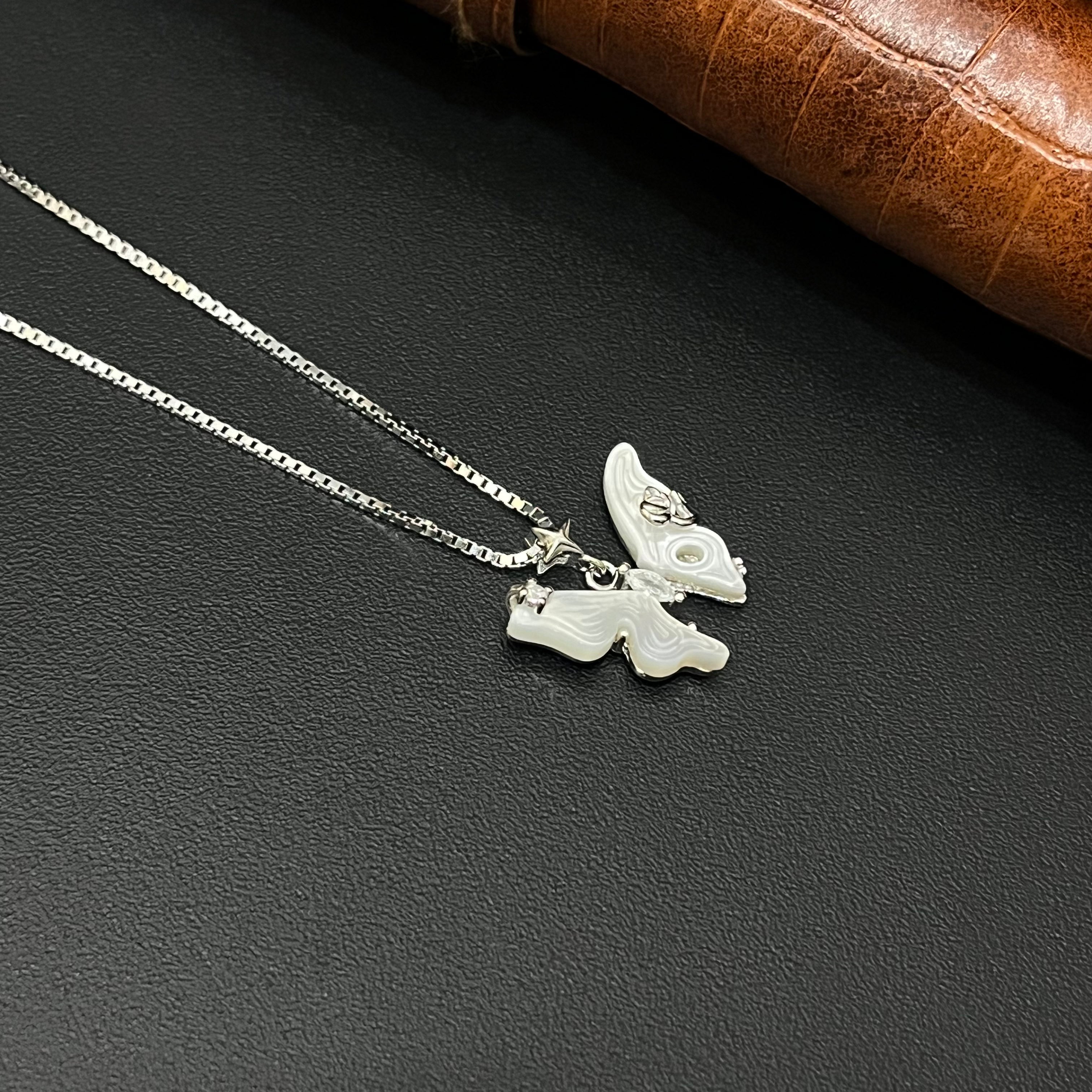 Silver Ladies Chain White Stone  Butterfly